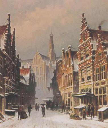 Eduard Alexander Hilverdink A snowy view of the Smedestraat, Haarlem oil painting picture
